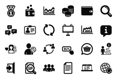 Küre, Yenileme ve Alışveriş Arabası simgeleriyle ilgili basit simgeler kümesi. Yol afişi, internet konferansları ve Buy Buton işaretleri. Dosya, Grup ve Kullanıcı iletişimi. Sohbet mesajları, Infochart. Vektör