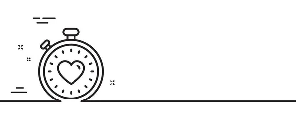 タイマーラインアイコンのハート 愛のシンボル バレンタインデーストップウォッチサイン 最小限の線のイラストの背景 ハートビートタイマーラインアイコンパターンバナー ホワイトウェブテンプレートのコンセプト ベクトル — ストックベクタ