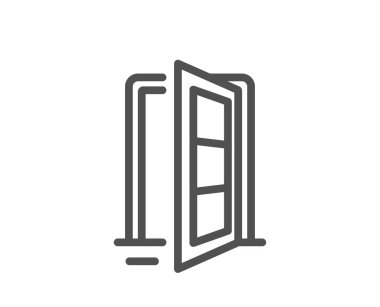 Kapı çizgisi simgesini aç. Giriş kapısı işareti. Bina giriş sembolü. Kalite tasarım elemanı. Doğrusal stil açık kapı simgesi. Düzenlenebilir felç. Vektör