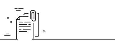 Belge ekleme satırı simgesi. Ataç işaretli dosya. Ofis sembolü. Asgari çizgi çizimi arka planı. Belge ekleme çizgisi simge desenli pankart. Beyaz ağ şablonu konsepti. Vektör