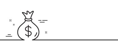 Para çantası çizgisi simgesi. Nakit bankacılık tabelası. Dolar ya da USD sembolü. Asgari çizgi çizimi arka planı. Para torbası ikon desenli afiş. Beyaz ağ şablonu konsepti. Vektör