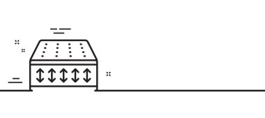 Yatak hattı simgesi. Ortopedik esnek ped işareti. Nefes alınabilir uyku yatağı sembolü. Asgari çizgi çizimi arka planı. Esnek yatak çizgisi simge desenli pankart. Beyaz ağ şablonu konsepti. Vektör