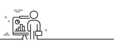 Öğretmen satırı simgesi. Konferans sunucusu imzası. Eğitim semineri sembolü. Asgari çizgi çizimi arka planı. Öğretmen satırı simge pankartı. Beyaz ağ şablonu konsepti. Vektör