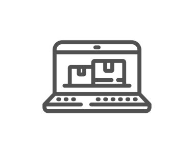 Web envanter çizgisi simgesi. Toptan bilgisayar tabelası. Depo sistemi sembolü. Kalite tasarım elemanı. Doğrusal web envanter simgesi. Düzenlenebilir felç. Vektör