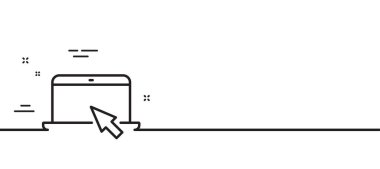 Dizüstü bilgisayar simgesi. Fare imleci işaretli defter. Taşınabilir kişisel bilgisayar sembolü. Asgari çizgi çizimi arka planı. Taşınabilir bilgisayar çizgisi simge desenli pankart. Vektör