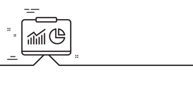 Sunum tahtası çizgisi simgesi. Rapor çizelgesi ya da satış büyüme işareti. Analiz ve İstatistik veri sembolü. Asgari çizgi çizimi arka planı. Sunum satırı simge desenli pankart. Vektör