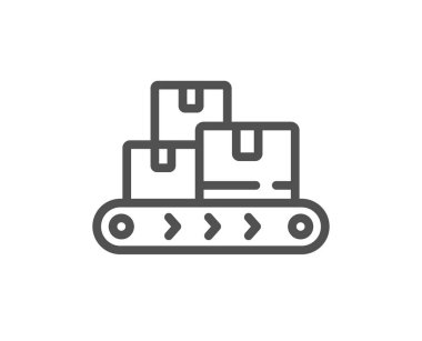 Toptan satış ürünleri ikonu. Depo kutuları kemer işareti. Lojistik envanter sembolü. Kalite tasarım elemanı. Doğrusal stil toptan satış simgesi. Düzenlenebilir felç. Vektör