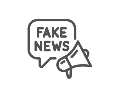 Sahte haber ikonu. Propaganda komplo sohbet işareti. Yanlış gerçek megafon sembolü. Kalite tasarım elemanı. Doğrusal stil sahte haber simgesi. Düzenlenebilir felç. Vektör