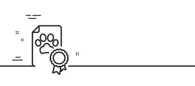 Köpek yarışması sertifika satırı simgesi. Evcil hayvan ödül tabelası. Şampiyon madalya sembolü. Asgari çizgi çizimi arka planı. Köpek sertifikası ikon desenli pankart. Beyaz ağ şablonu konsepti. Vektör