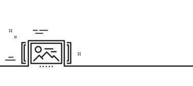 Resim atlıkarınca çizgisi simgesi. Fotoğraf küçük resim işareti. Albüm resim tutucu simgesi. Asgari çizgi çizimi arka planı. Resim atlıkarınca çizgisi simge desenli pankart. Beyaz ağ şablonu konsepti. Vektör