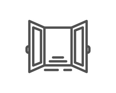 Kapı çizgisi simgesini aç. Giriş kapısı işareti. Çıkış sembolü oluşturuluyor. Kalite tasarım elemanı. Doğrusal stil açık kapı simgesi. Düzenlenebilir felç. Vektör