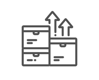 Toptan satış ürünleri ikonu. Depo kutuları imzası. Lojistik envanter sembolü. Kalite tasarım elemanı. Doğrusal stil toptan satış simgesi. Düzenlenebilir felç. Vektör