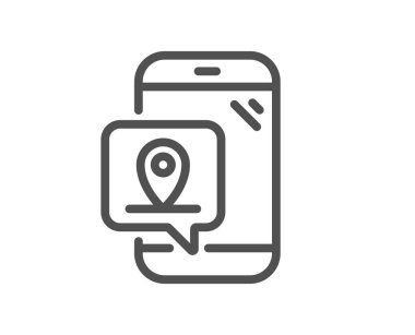 İğne çizgisi simgesi. Pozisyon işareti. Cep telefonu GPS uygulama sembolü. Kalite tasarım elemanı. Doğrusal stil iğne işaretleyici simgesi. Düzenlenebilir felç. Vektör