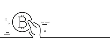 Bitcoin ödeme hattı simgesi. Şifreli para işareti. Kripto para sembolü. Asgari çizgi çizimi arka planı. Bitcoin ödeme hattı ikon desenli pankart. Beyaz ağ şablonu konsepti. Vektör