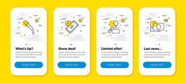 Kimya pipeti vektör kümesi, reddedilen ödeme ve yaratıcı fikir çizgisi simgeleri ayarlandı. Satır simgeli UI telefon uygulaması ekranları. Bilgisayar simgesini geri kazan. Laboratuvar, banka havalesi, mevcut kutu. Vektör