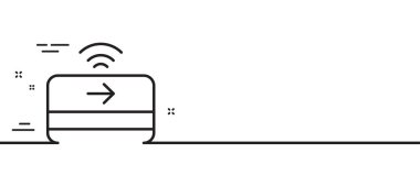 Temassız ödeme hattı ikonu. Kredi kartı tabelası. Finans sembolü. Asgari çizgi çizimi arka planı. Temassız ödeme hattı ikon desenli pankart. Beyaz ağ şablonu konsepti. Vektör