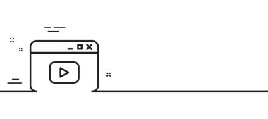 Tarayıcı Pencere satırı simgesi. Video içeriği işareti. İnternet sayfası sembolü. Asgari çizgi çizimi arka planı. Video içeriği simge desenli pankart. Beyaz ağ şablonu konsepti. Vektör