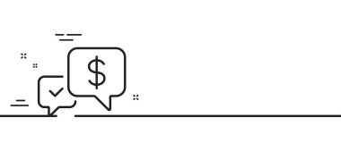 Ödeme satır simgesini al. Dolar döviz tabelası. Finans sembolü. Asgari çizgi çizimi arka planı. Ödeme, hat simgesi desenli pankart aldı. Beyaz ağ şablonu konsepti. Vektör