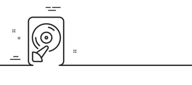 Hdd çizgi simgesi. Bilgisayar belleği işareti. Veri depolama sembolü Asgari çizgi çizimi arka planı. Hdd çizgi simge desenli pankart. Beyaz ağ şablonu konsepti. Vektör
