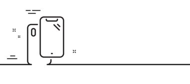 Akıllı telefon hattı simgesi. Telefon kapağı işareti. Mobil cihaz sembolü. Asgari çizgi çizimi arka planı. Akıllı telefon hattı simge desenli pankart. Beyaz ağ şablonu konsepti. Vektör