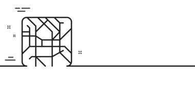 Metro haritası simgesi. Yeraltı metro tabelası. Geçiş topolojik harita sembolü. Asgari çizgi çizimi arka planı. Metro haritası simge desenli pankart. Beyaz ağ şablonu konsepti. Vektör