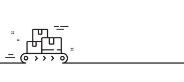 Toptan satış ürünleri ikonu. Depo kutuları kemer işareti. Lojistik envanter sembolü. Asgari çizgi çizimi arka planı. Toptan mal çizgisi ikon desenli pankart. Beyaz ağ şablonu konsepti. Vektör