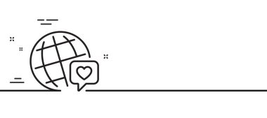 Friends 'in dünya çizgi ikonu. Arkadaşlık aşk işareti. Dünya markası elçisi sembolü. Asgari çizgi çizimi arka planı. Dünya markası simge desenli pankart. Beyaz ağ şablonu konsepti. Vektör