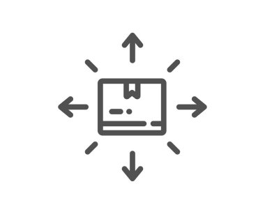 Karton kutu çizgisi simgesi. Depo işareti. Envanter paket sembolü. Kalite tasarım elemanı. Doğrusal stil karton kutu simgesi. Düzenlenebilir felç. Vektör