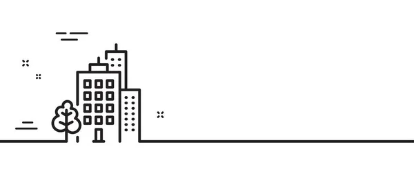Icono Línea Edificios Arquitectura Ciudad Con Signo Árbol Rascacielos Símbolo — Vector de stock