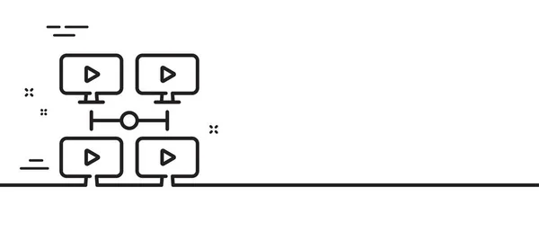 仮想会議ラインのアイコン オンライントレーニングサイン ビデオチームのプレゼンテーションシンボル 最小限の線のイラストの背景 ビデオ会議ラインアイコンパターンバナー ホワイトウェブテンプレートのコンセプト ベクトル — ストックベクタ
