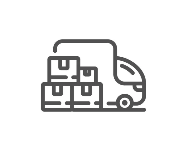 Ikona Linii Dostawy Ciężarówki Tabliczka Pudełkami Symbol Towarów Hurtowych Element — Wektor stockowy