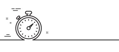 Zamanlayıcı çizgisi simgesi. Kronometre sembolü. Zaman yönetimi işareti. Asgari çizgi çizimi arka planı. Zamanlayıcı çizgisi simge pankartı. Beyaz ağ şablonu konsepti. Vektör