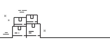 Toptan envanter çizgisi simgesi. Depo kutuları imzası. Lojistik ürün sembolü. Asgari çizgi çizimi arka planı. Toptan envanter çizgisi ikon desenli pankart. Beyaz ağ şablonu konsepti. Vektör