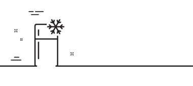 Tek kişilik buzdolabı hattı ikonu. Buzdolabı tabelası. Dondurucu depolama sembolü. Asgari çizgi çizimi arka planı. Buzdolabı çizgisi ikon desenli pankart. Beyaz ağ şablonu konsepti. Vektör