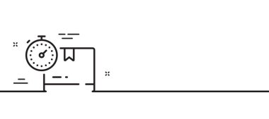 Karton kutu çizgisi simgesi. Depo işareti. Envanter paket zamanlayıcısı sembolü. Asgari çizgi çizimi arka planı. Karton kutu çizgisi simge desenli afiş. Beyaz ağ şablonu konsepti. Vektör