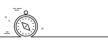 Seyahat pusulası simgesi. Trip işareti. Tatil sembolü. Asgari çizgi çizimi arka planı. Seyahat pusulası simge desenli pankart. Beyaz ağ şablonu konsepti. Vektör