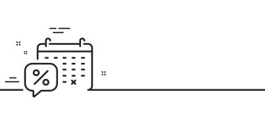 Takvim satırı simgesini indirir. Teklif levhası. Promosyon fiyatı sembolü. Asgari çizgi çizimi arka planı. Takvim satırı simge biçiminde pankart indirimi. Beyaz ağ şablonu konsepti. Vektör