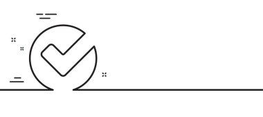 Satır simgesini kontrol et. Kene işareti onaylandı. Sembolü onayla, tamamla veya kabul et. Asgari çizgi çizimi arka planı. Satır simgesi pankartını doğrula. Beyaz ağ şablonu konsepti. Vektör