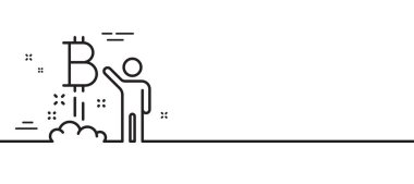 Bitcoin çizgisi simgesi. Şifreleme başlangıç işareti. Kripto proje sembolü. Asgari çizgi çizimi arka planı. Bitcoin proje çizgisi simge desenli afişi. Beyaz ağ şablonu konsepti. Vektör