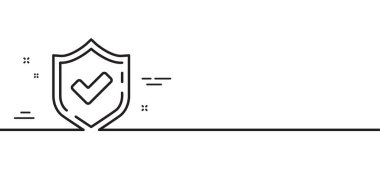 İşaret çizgisi simgesini kontrol et. Onaylandı ya da onaylandı. Kene kalkan sembolü. Asgari çizgi çizimi arka planı. Doğrulanmış çizgi simge desenli pankart. Beyaz ağ şablonu konsepti. Vektör