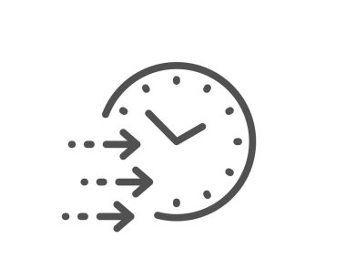 Teslimat zamanı simgesi. Ekspres kurye işareti. Hızlı sevkiyat sembolü. Kalite tasarım elemanı. Doğrusal biçim dağıtım zaman simgesi. Düzenlenebilir felç. Vektör