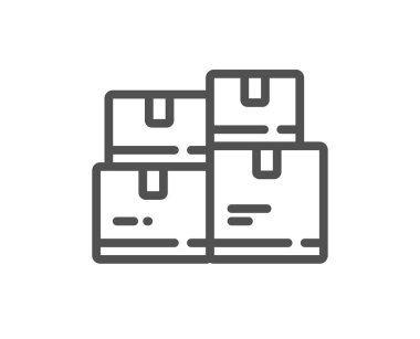 Toptan envanter çizgisi simgesi. Depo kutuları imzası. Lojistik ürün sembolü. Kalite tasarım elemanı. Doğrusal stil toptan envanter simgesi. Düzenlenebilir felç. Vektör