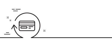 Kredi kartı simgesi. Banka ödeme kartı tabelası. Nakit servis sembolü. Asgari çizgi çizimi arka planı. Komisyon satırı simge desenli afişini iade et. Beyaz ağ şablonu konsepti. Vektör