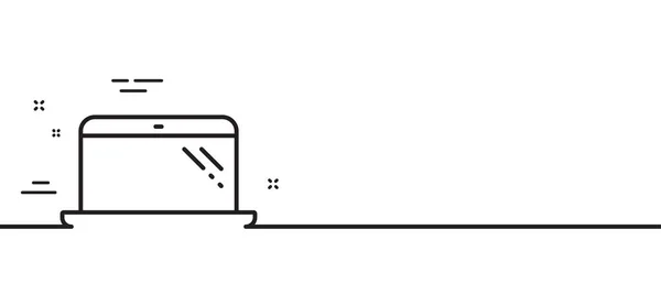 笔记本电脑线图标 移动计算机设备标志 最小线条图解背景 笔记本电脑图标图案横幅 白色网络模板的概念 — 图库矢量图片