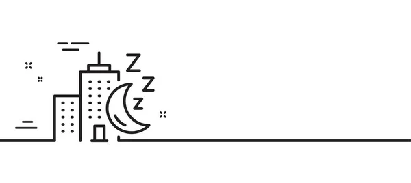 ナイトシティラインのアイコン スカイスクレーパーの睡眠標識 月のシンボルを持つ建物 最小限の線のイラストの背景 ナイトシティラインアイコンパターンバナー ホワイトウェブテンプレートのコンセプト ベクトル — ストックベクタ