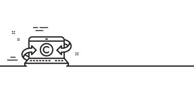 Defter satırı simgesi kopyalanıyor. Telif hakkı işareti. Medya içeriği sembolü. Asgari çizgi çizimi arka planı. Not defteri satır simgesi pankartı kopyalanıyor. Beyaz ağ şablonu konsepti. Vektör