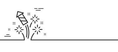 Havai fişek roket hattı ikonu. Piroteknik selam işareti. Karnaval ışıkları sembolü. Asgari çizgi çizimi arka planı. Havai fişek çizgisi ikon desenli pankart. Vektör