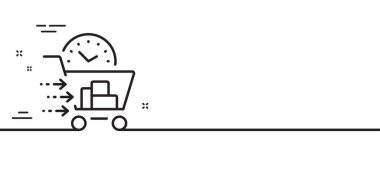 Yemek dağıtım hattı ikonu. Sipariş arabası tabelası. Yemek servisi sembolü. Asgari çizgi çizimi arka planı. Yemek dağıtım hattı ikon desenli pankart. Beyaz ağ şablonu konsepti. Vektör