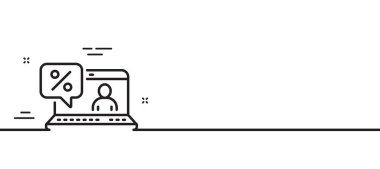 Çevrimiçi kredi yüzde ikonu. İndirim tabelası. Kredi yüzdesi sembolü. Asgari çizgi çizimi arka planı. Çevrimiçi kredi hattı ikon desenli pankart. Beyaz ağ şablonu konsepti. Vektör