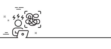Stres çizgisi simgesi. Çevrimiçi psikoloji işareti. Kafası karışmış ruh sağlığı sembolü. Asgari çizgi çizimi arka planı. Stres çizgisi ikon desenli pankart. Beyaz ağ şablonu konsepti. Vektör